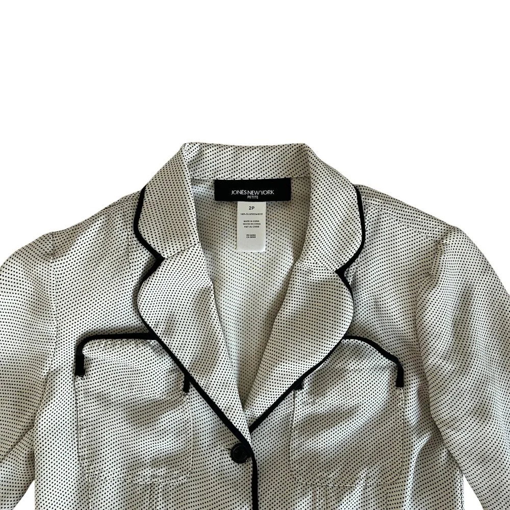 Jones New York 100% Silk Polka Dot Cream Blazer with Black Trim - Picture 10 of 11